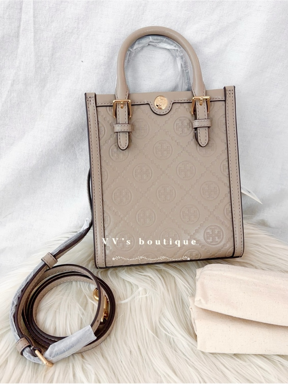 NWT Tory Burch T Monogram Leather Mini Tote Crossbody Bag Fresh Clay 158515 RARE